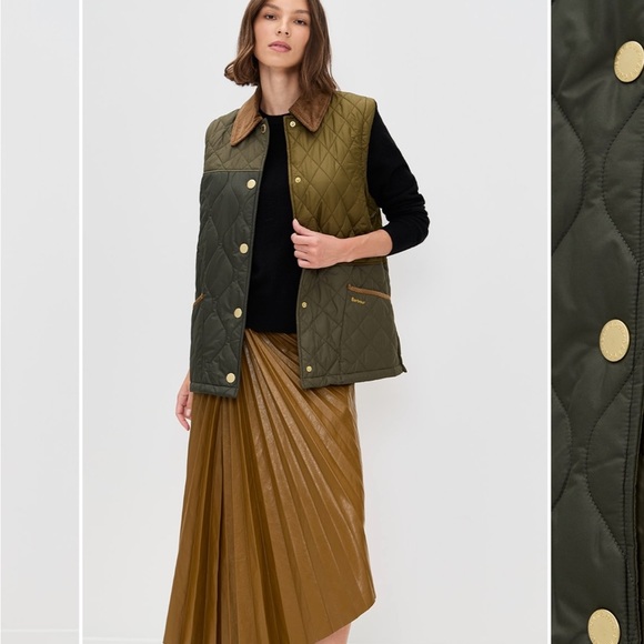 Brand new Barbour 10 US Lorrie Quilted Barn Jacket Sage Green Patchwork Gold - Picture 4 of 8